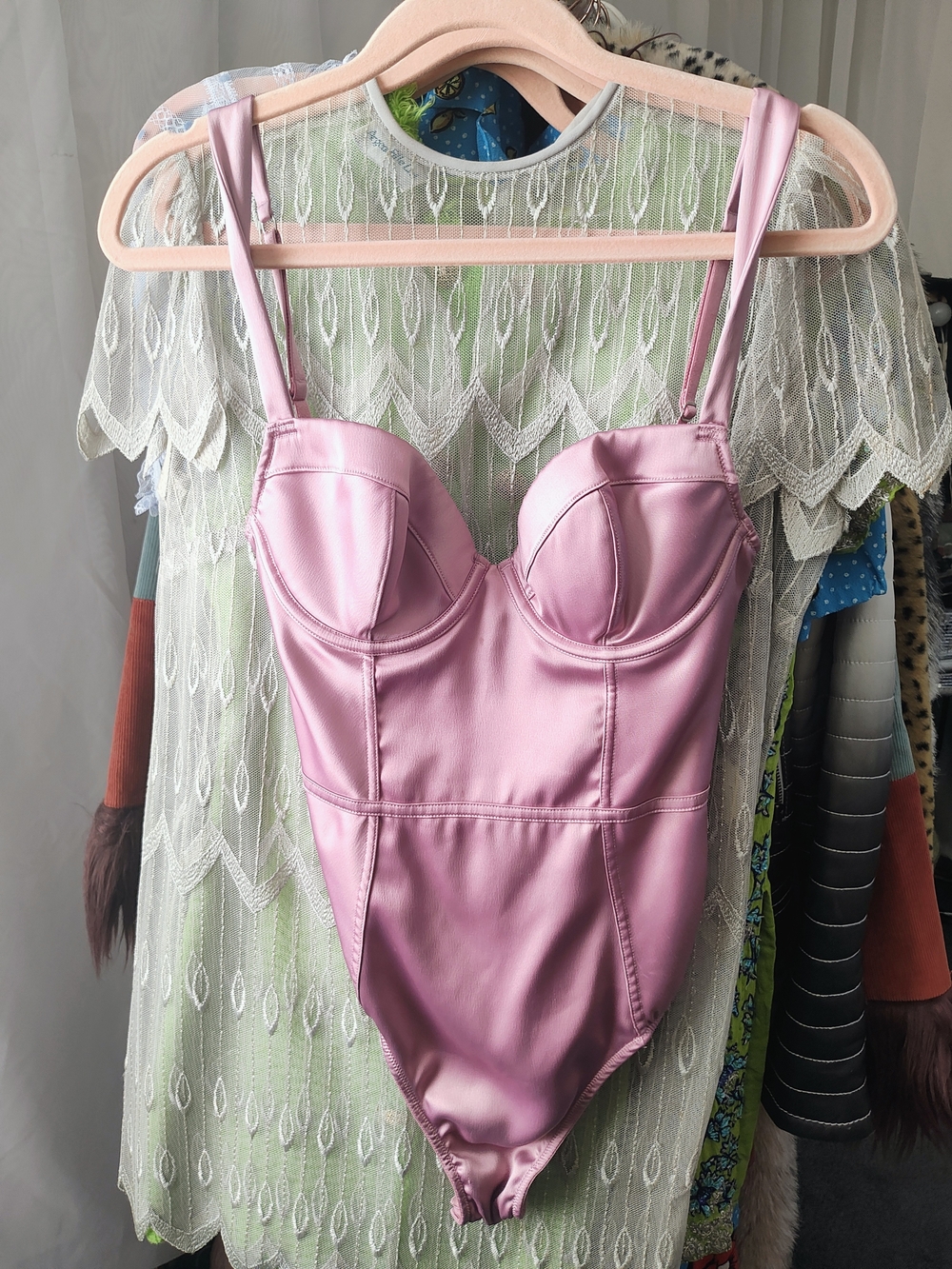 Victoria's Secret Satin-Look Pink Bodysuit
